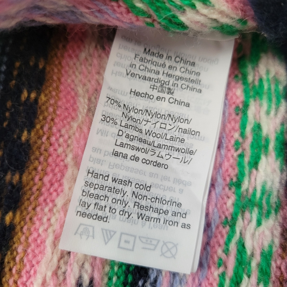 J. Crew Sweater Fair Isle Nordic Lambs Wool Blue Pink Green White Size Small - Picture 4 of 5